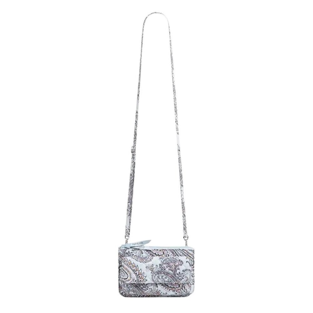 Vera Bradley RFID Wallet Crossbody Bag Soft Sky Paisley Travel Light Blue NWT